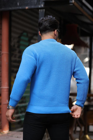 oversize selanik örgülü bisiklet yaka erkek kazak - Justyol