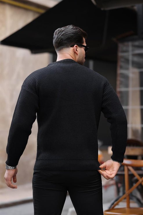 oversize selanik örgülü bisiklet yaka erkek kazak - Justyol