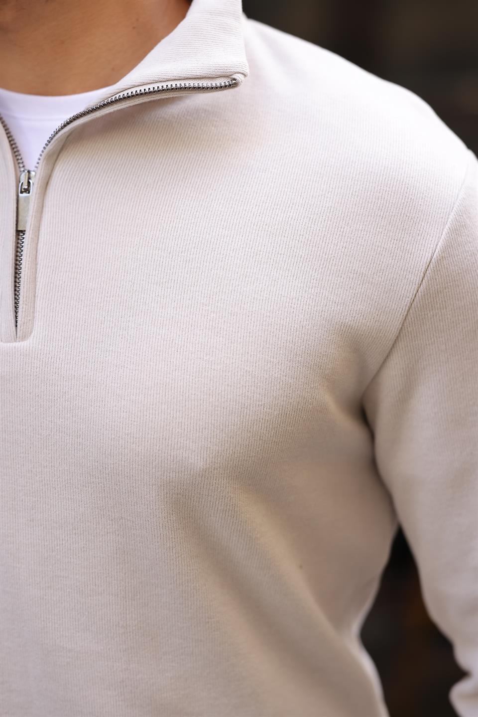 selanik örme kumaş yarim fermuar erkek sweatshirt - Justyol