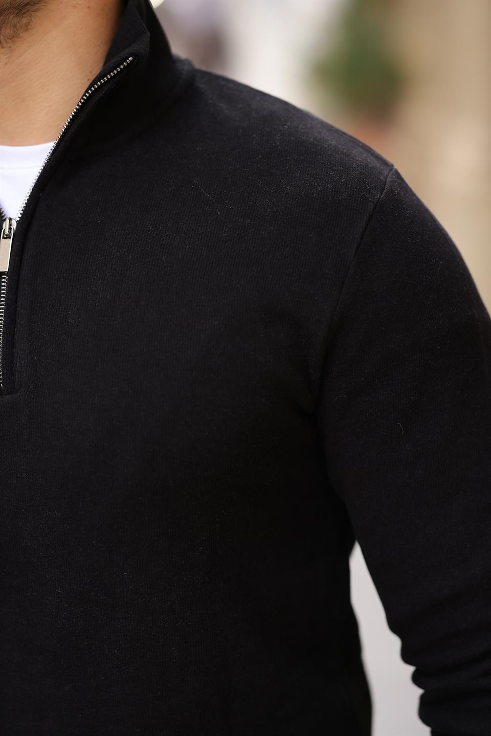 selanik örme kumaş yarim fermuar erkek sweatshirt - Justyol