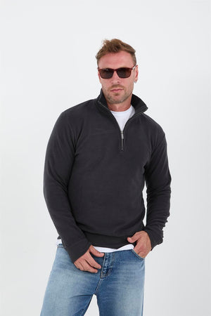 selanik örme kumaş yarim fermuar erkek sweatshirt - Justyol