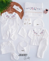 row flower embroidery 11 piece hospital exit set - Justyol