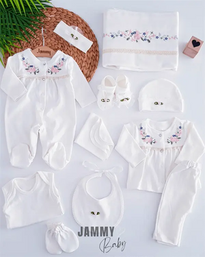 row flower embroidery 11 piece hospital exit set - Justyol