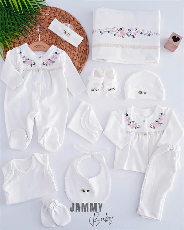 row flower embroidery 11 piece hospital exit set - Justyol