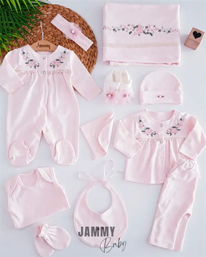row flower embroidery 11 piece hospital exit set - Justyol
