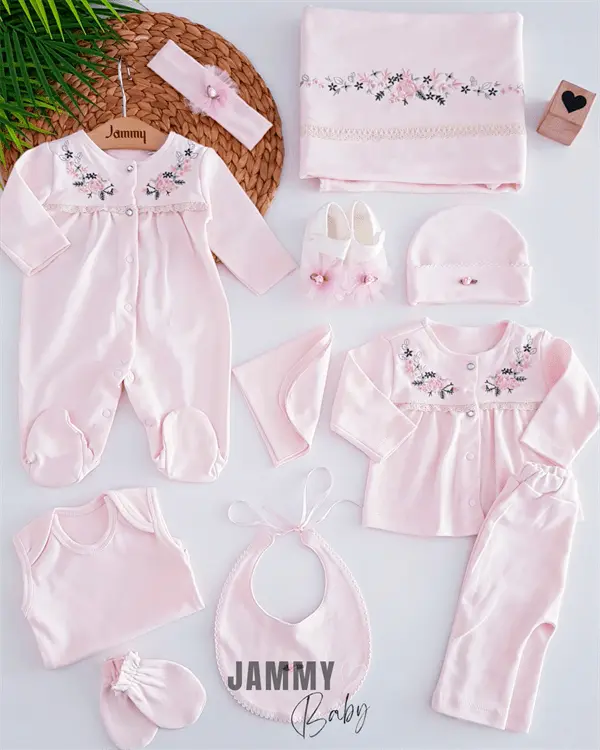 row flower embroidery 11 piece hospital exit set - Justyol