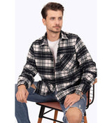Siyah Beyaz Geçişli Oversize Kalın Oduncu Hediye Kutulu Gömlek - 20364 - Justyol