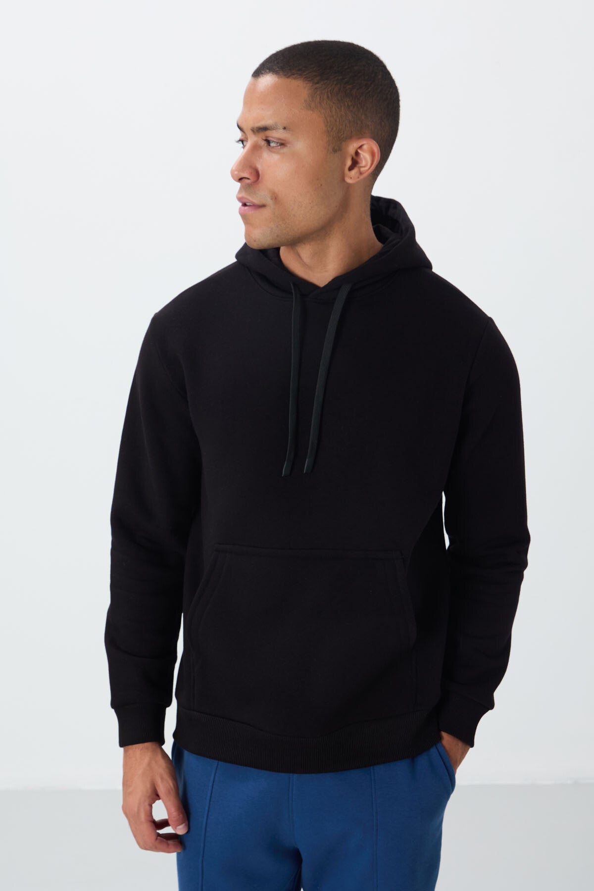 pamuklu kalin içi tüylü yumuşak dokulu comfort fit nakişli erkek sweatshirt - 88419 - Justyol