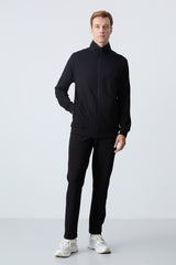 lacivert pamuklu kalin yumuşak dokulu comfort fit basic erkek eşofman takim - 85260 - Justyol
