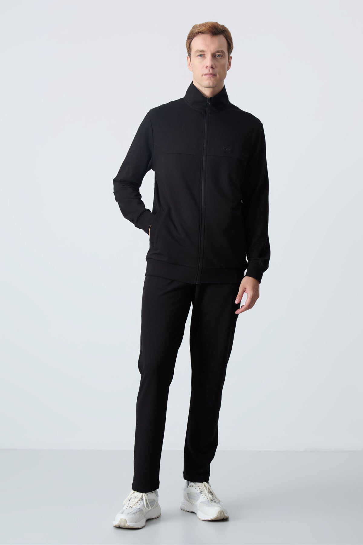 lacivert pamuklu kalin yumuşak dokulu comfort fit basic erkek eşofman takim - 85260 - Justyol
