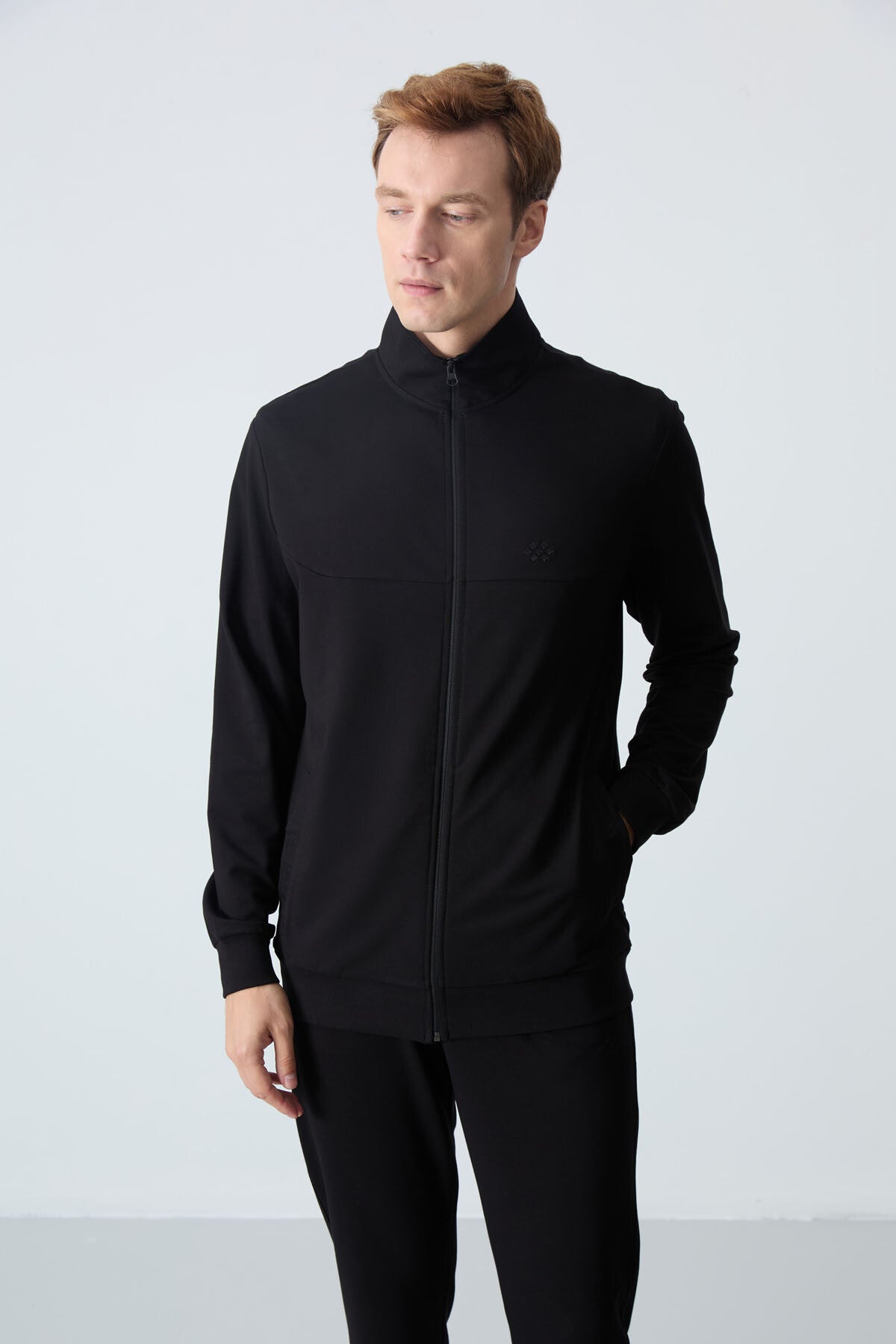 lacivert pamuklu kalin yumuşak dokulu comfort fit basic erkek eşofman takim - 85260 - Justyol