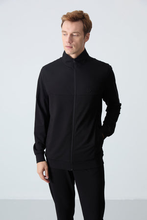 lacivert pamuklu kalin yumuşak dokulu comfort fit basic erkek eşofman takim - 85260 - Justyol