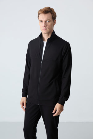 lacivert pamuklu kalin yumuşak dokulu comfort fit basic erkek eşofman takim - 85260 - Justyol