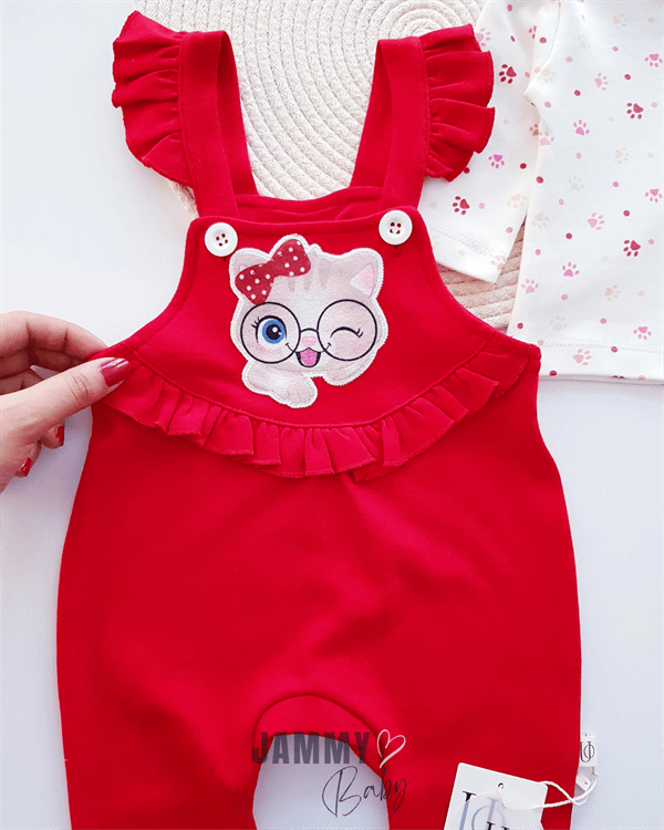 smart cat salopet & pati desen body set - somon - Justyol