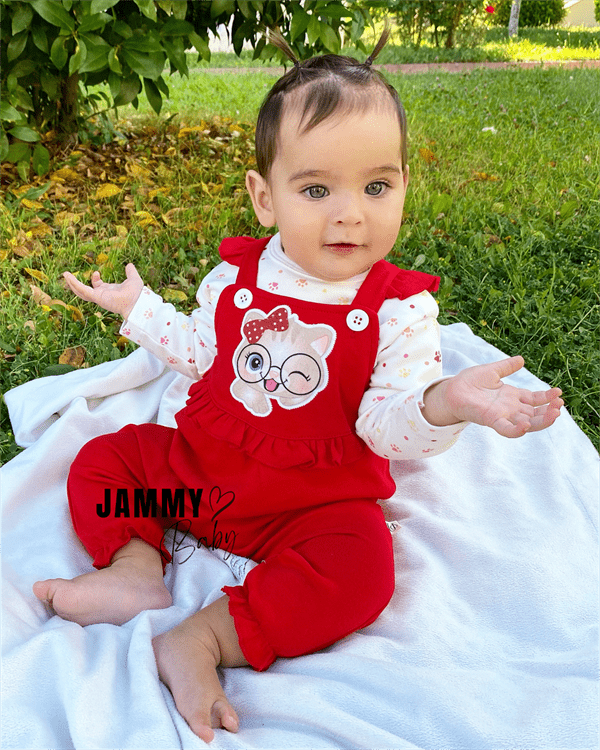 smart cat salopet & pati desen body set - somon - Justyol