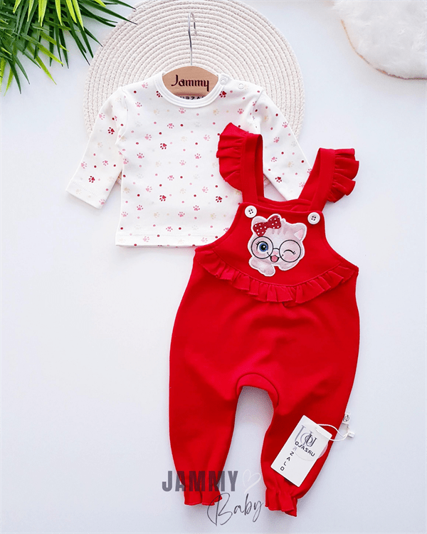 smart cat salopet & pati desen body set - somon - Justyol