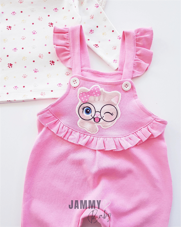 smart cat salopet & pati desen body set - somon - Justyol
