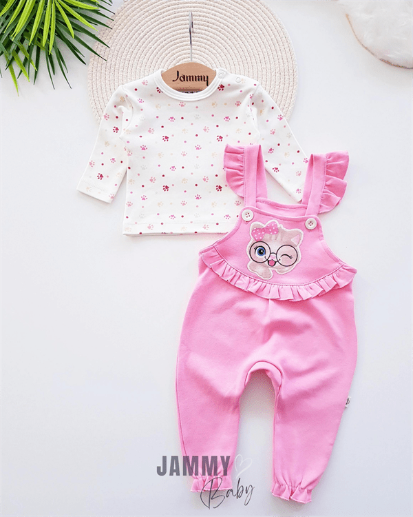 smart cat salopet & pati desen body set - somon - Justyol