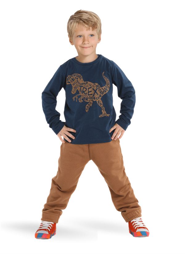 t - rex baskili jogger pantolon + uzun kol - t-shirt takim - Justyol