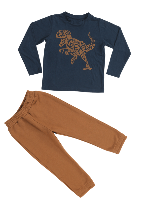 t - rex baskili jogger pantolon + uzun kol - t-shirt takim - Justyol