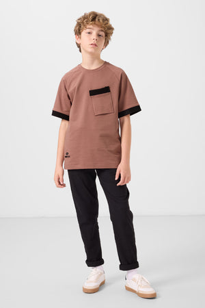 pamuklu yumuşak dokulu oversize cep detayli erkek çocuk t-shirt - 11295 - Justyol