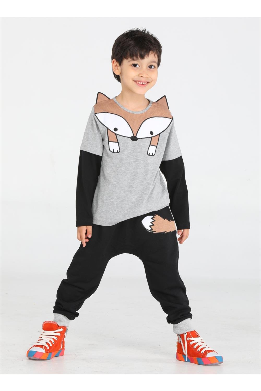 tilki baggy erkek çocuk pantolon + t-shirt takim k - Justyol
