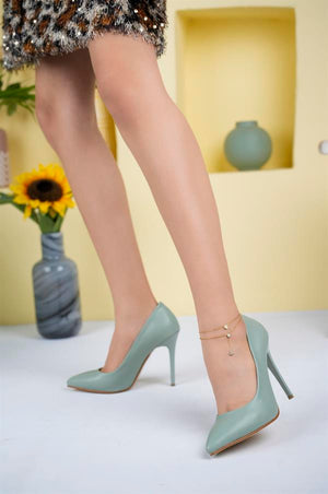 rahat ve şik 11 cm topuklu stiletto siyah rugan kadin ayakkabi - Justyol