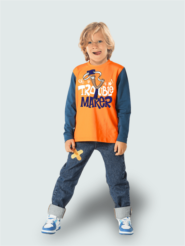 trouble maker denim pantolon +t-shirt takim - Justyol