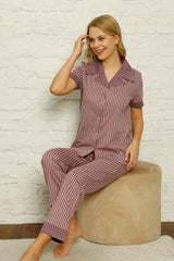 dreamy pamuklu uzun kollu puantiyeli düğmeli yaka pijama takimi - Justyol
