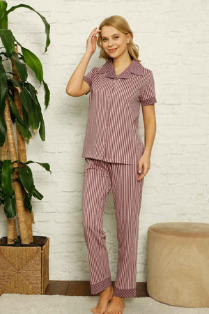 dreamy pamuklu uzun kollu puantiyeli düğmeli yaka pijama takimi - Justyol