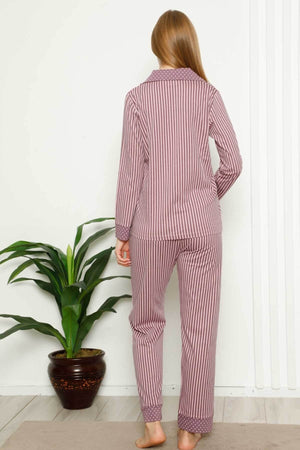 dreamy pamuklu uzun kollu puantiyeli düğmeli yaka pijama takimi - Justyol
