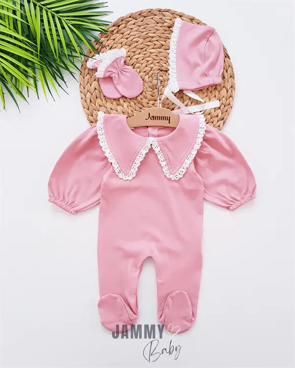 triangle collar scallop detailed hat jumpsuit set - Justyol