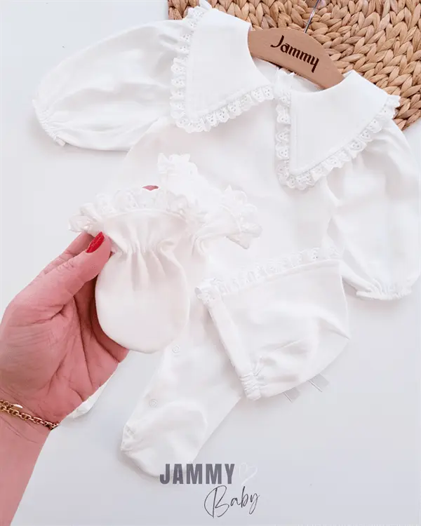 triangle collar scallop detailed hat jumpsuit set - Justyol