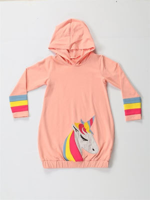 unicorn kollari renkli hoodie kiz çocuk elbise - Justyol