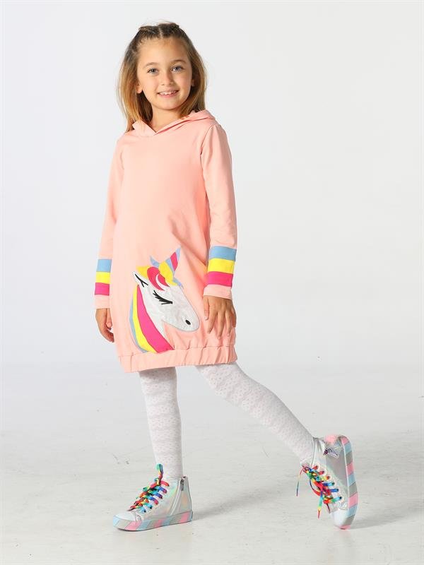 unicorn kollari renkli hoodie kiz çocuk elbise - Justyol