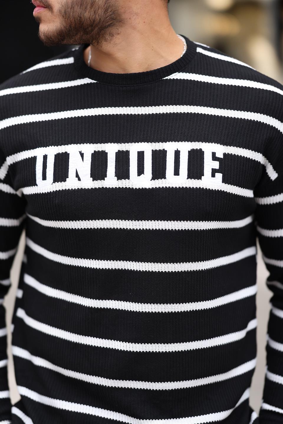 unique baskili çizgili erkek sweatshirt - Justyol