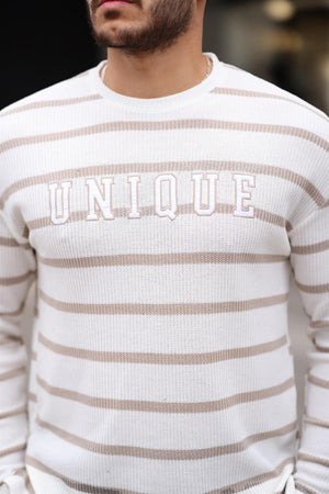 unique baskili çizgili erkek sweatshirt - Justyol