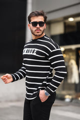 unique baskili çizgili erkek sweatshirt - Justyol