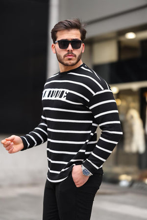 unique baskili çizgili erkek sweatshirt - Justyol