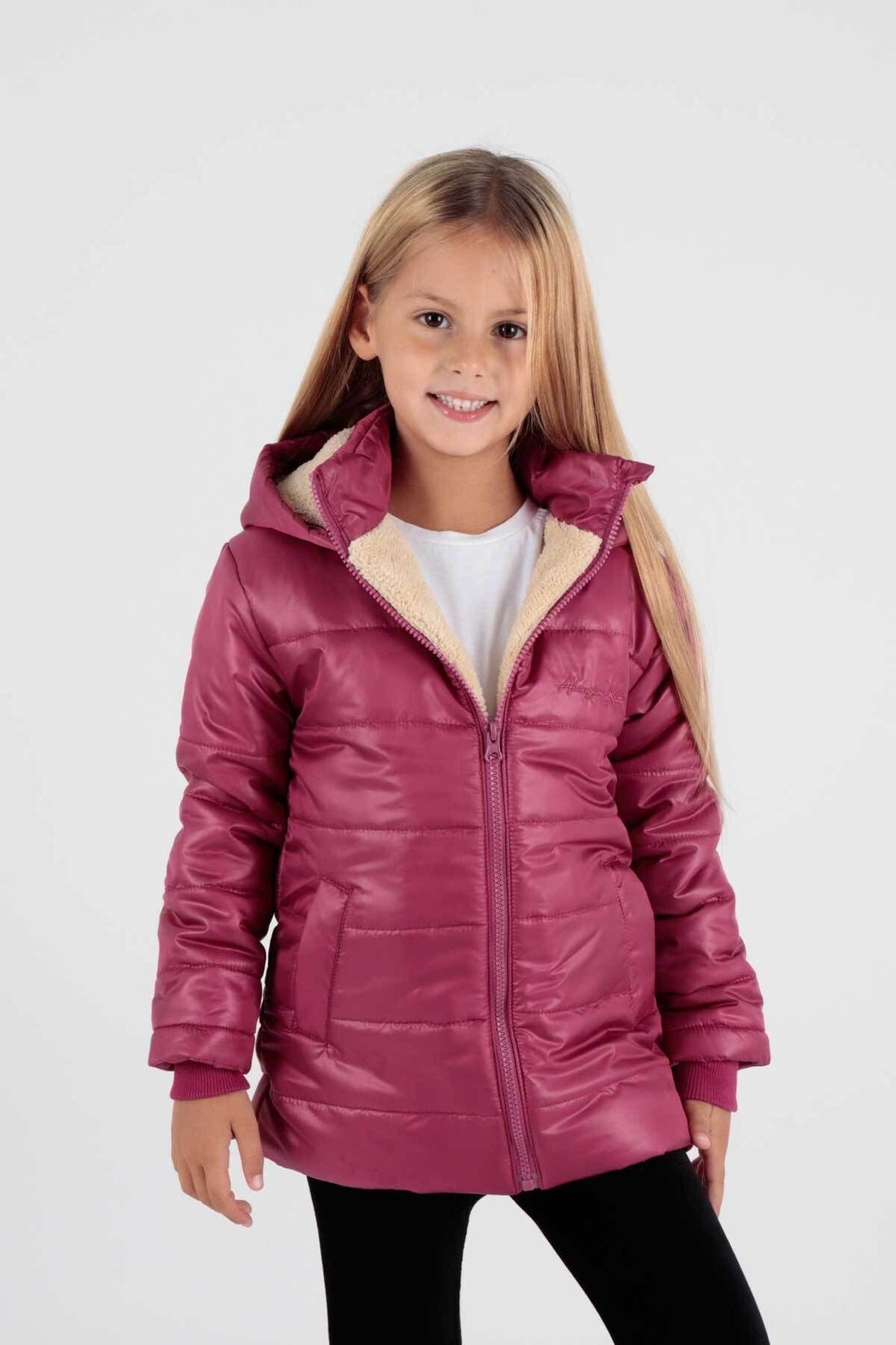 Girls' Casual Bomber Jacket - Long Sleeves - Zippered with Hood - Faux Fur Lining - Justyol