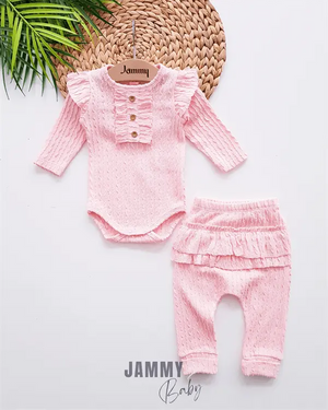 venta self - patterned frilly set - pudra - Justyol