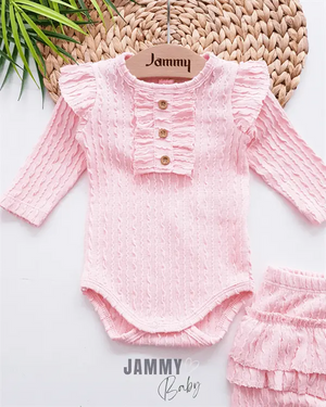 venta self - patterned frilly set - pudra - Justyol