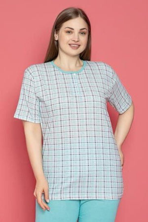 x - dreamy büyük beden pamuklu desenli düğmeli yaka pijama takimi - Justyol
