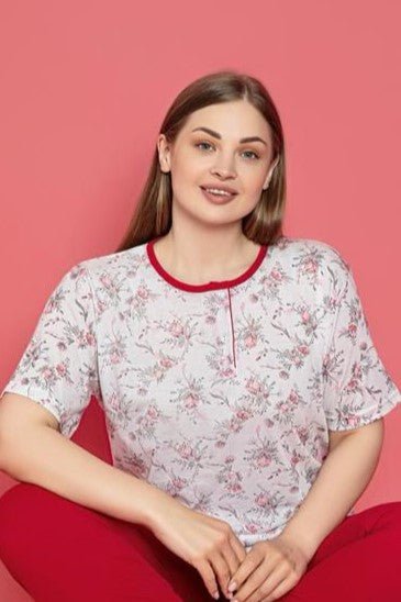 x - dreamy büyük beden pamuklu desenli düğmeli yaka pijama takimi - Justyol