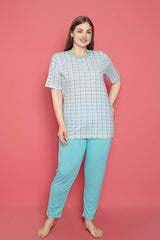 x - dreamy büyük beden pamuklu desenli düğmeli yaka pijama takimi - Justyol