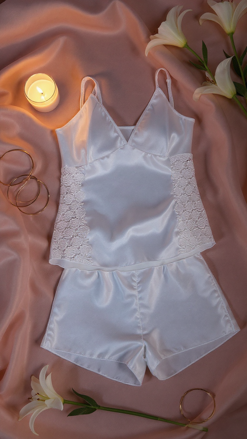 Nightsuit 138 -Satin Sleep Set with Delicate Lace Sides Erotica
