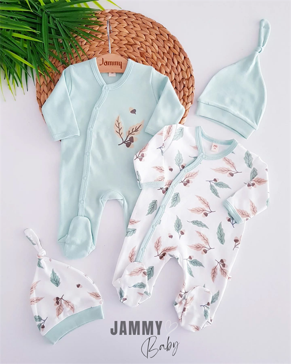 yaprak desenli 2li tulum set-kahverengi