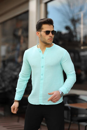 Yarım Pat Hakim Yaka Oversize Müslin Kumaş Gömle INDIGO - Justyol