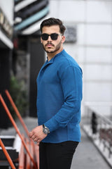 Yarım Pat Hakim Yaka Oversize Müslin Kumaş Gömle INDIGO - Justyol