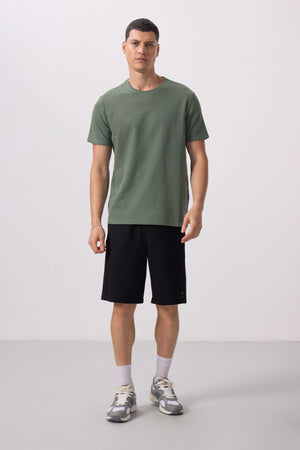 yüzeyi dokulu rahat form basic erkek t-shirt - 88436 - Justyol